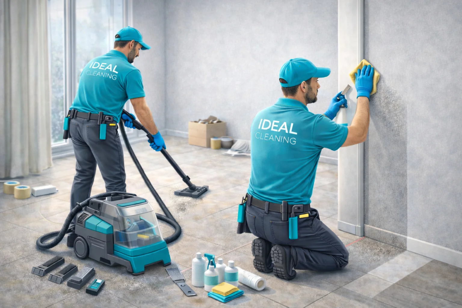 Уборка после ремонта: клинеры IDEAL CLEANING удаляют строительную пыль и следы материалов в квартире.