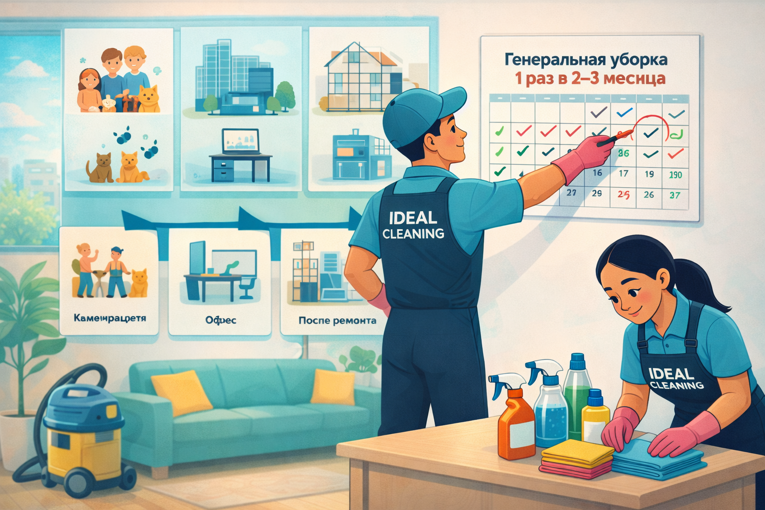 График генеральной уборки: клинеры IDEAL CLEANING планируют регулярность уборки квартиры и офиса по календарю