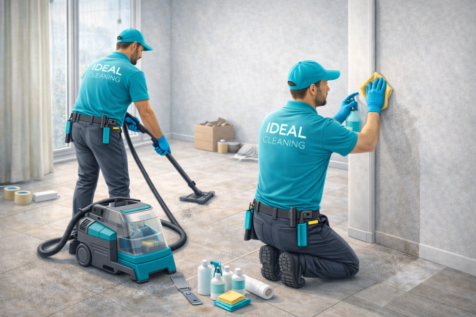Прибирання квартири після ремонту: клінери IDEAL CLEANING видаляють будівельний пил і сліди клею з поверхонь.