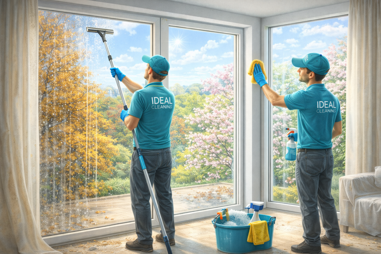 Сезонне миття вікон від IDEAL CLEANING у квартирі з панорамними вікнами.