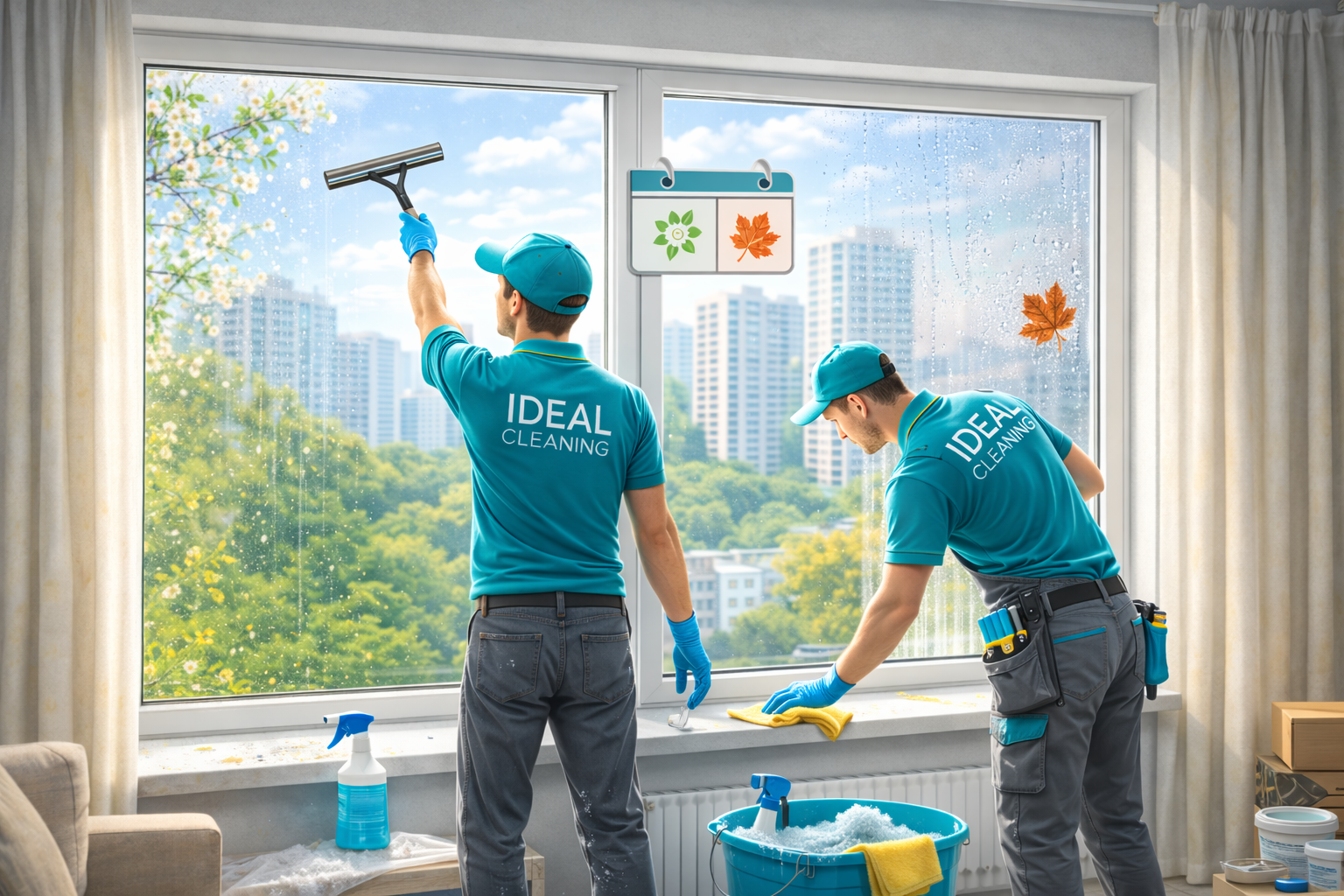 Сезонная мойка окон клинерами IDEAL CLEANING весной и осенью