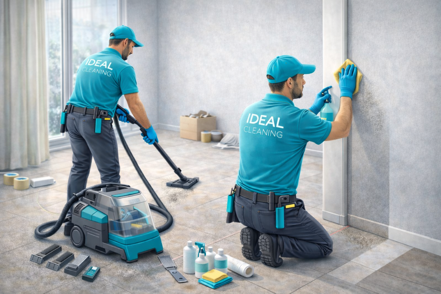 Професійний клінінг після ремонту: спеціалісти IDEAL CLEANING прибирають будівельний пил і сліди матеріалів у квартирі.