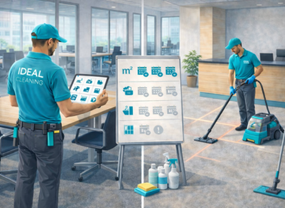 Специалисты IDEAL CLEANING оценивают цену офисной уборки: замер площади и чек-лист факторов в современном офисе.