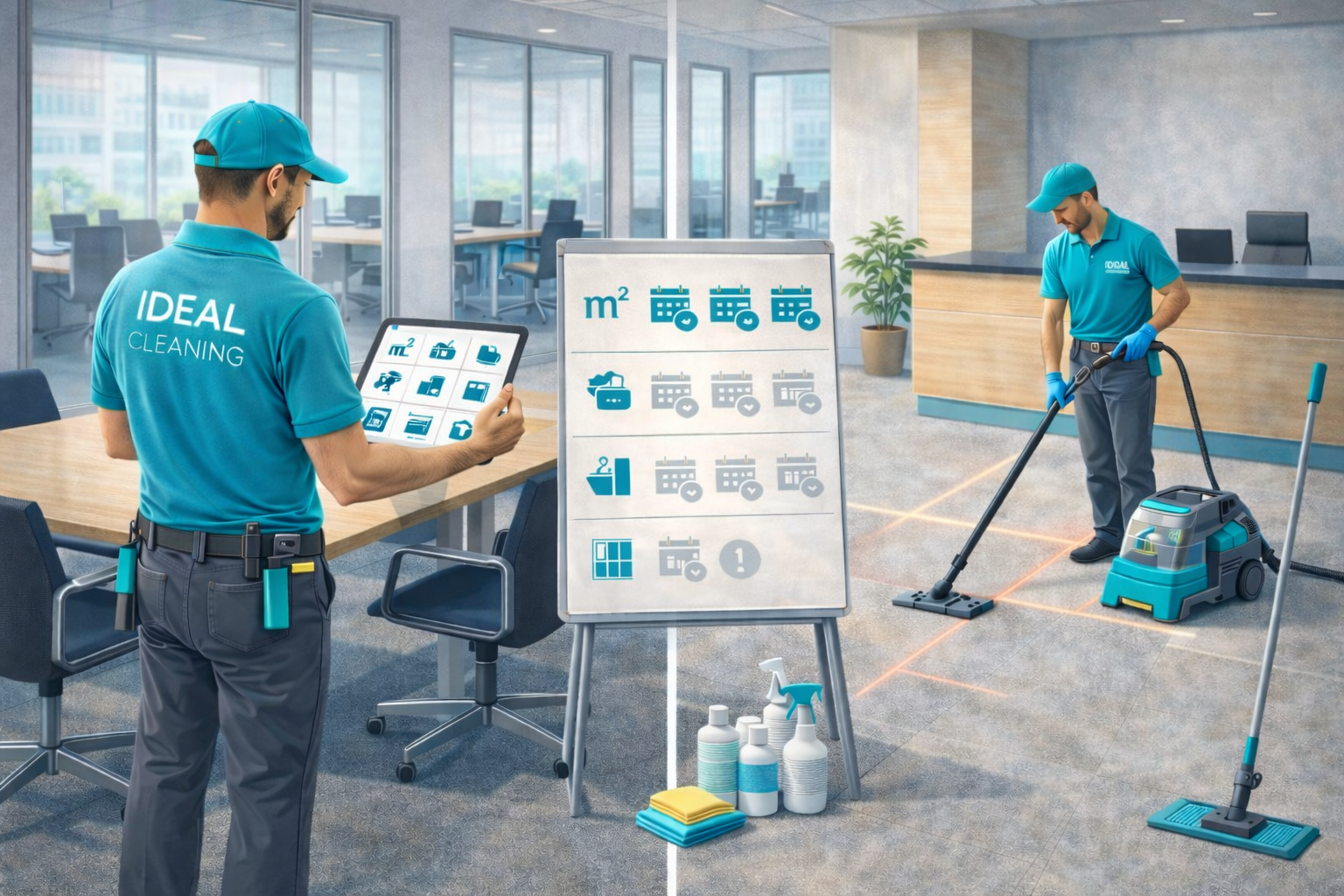 Специалисты IDEAL CLEANING оценивают цену офисной уборки: замер площади и чек-лист факторов в современном офисе.